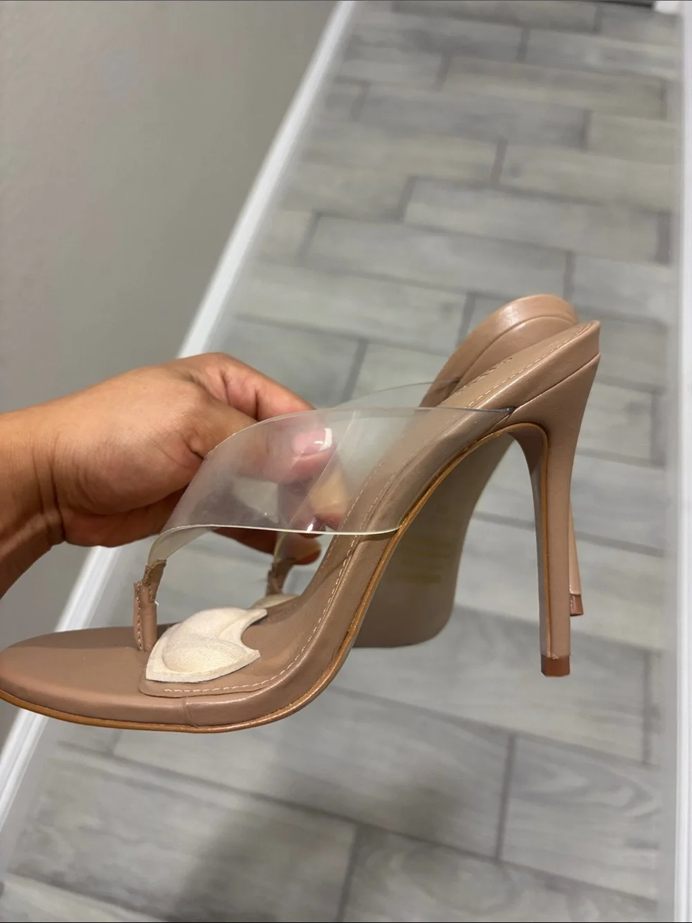 Steve Madden Clear Strap Tan Stiletto Heels